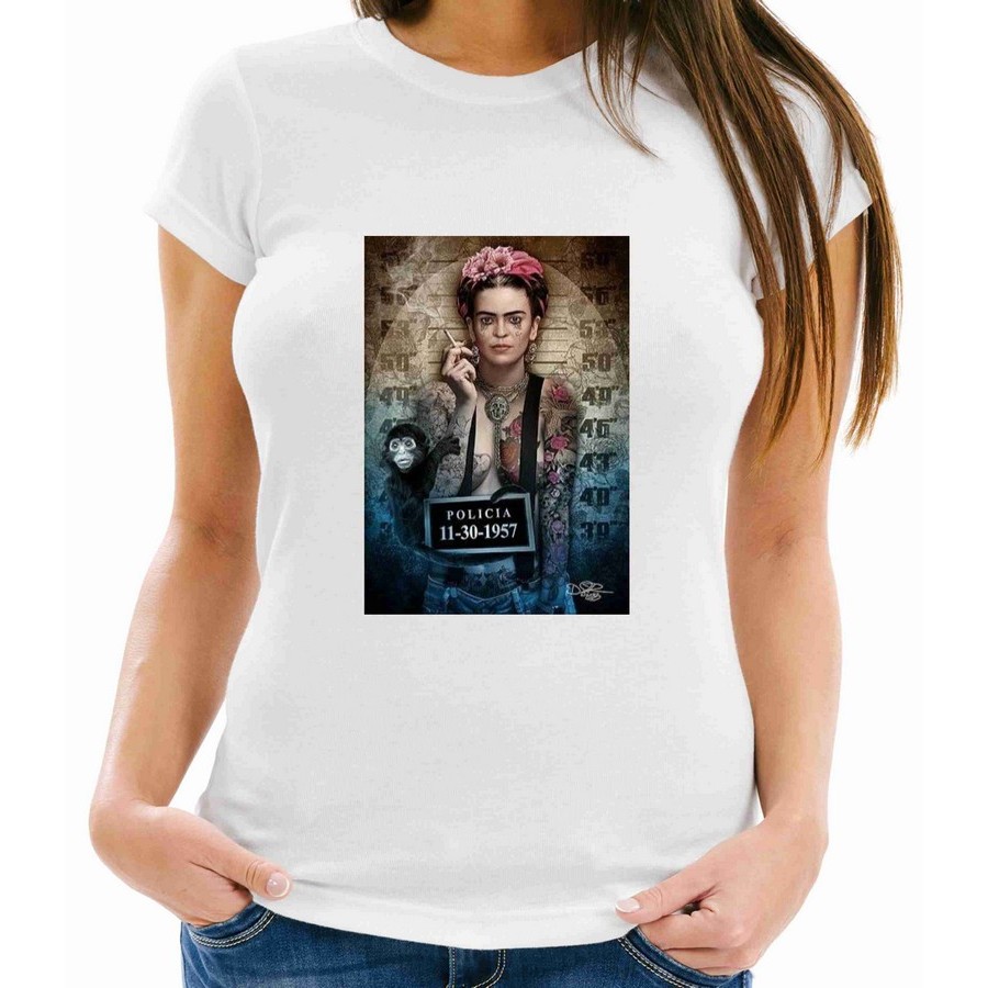 Camiseta Procurado Suspeito Fichado Frida Kahlo