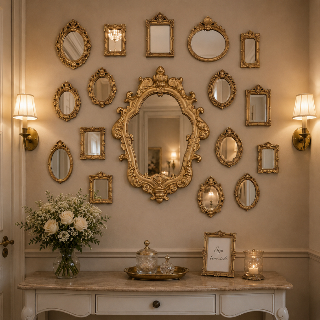 Espelho Veneziano Antique Decoração de Parede Interiores – Moldura em Resina e Vidro 3 mm