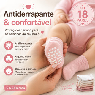 Kit até 18 Pares Meias Bebê Menina Antiderrapantes Algodão Confortáveis 0–24 Meses Recém Nascido