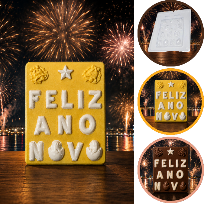 1~10 Forma Simples Placa Feliz Ano Novo 188  (i3) em Acetato BWB Para Bombom e Doces de Chocolate. (CHOCO)