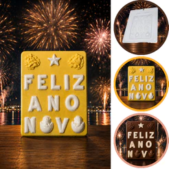 1~10 Forma Simples Placa Feliz Ano Novo 188 (i3) em Acetato BWB Para Bombom e Doces de Chocolate. (CHOCO)
