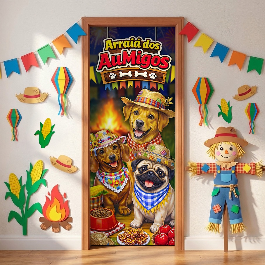 Capa de Porta Festa Junina 0,80x2,10m C/Elástico Veste Porta Decoração Arraiá Sublimado · foto 2