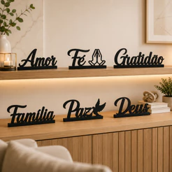 Palavra Decorativa Gratidão Fé Amor Paz Família Deus Decoração Sala Rack Estante MDF