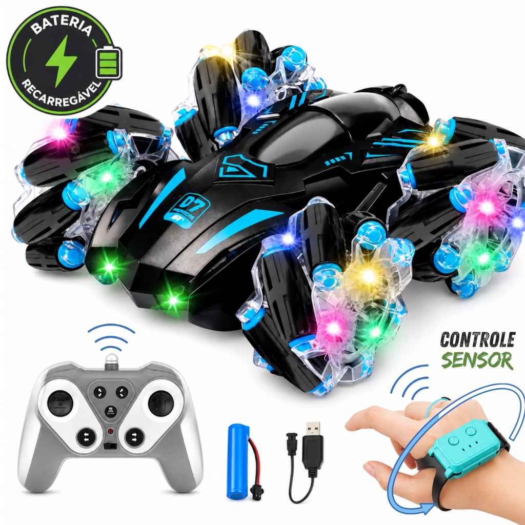Carrinho Controle Remoto Maluco Sensor De Mão Recarregável Gira 360