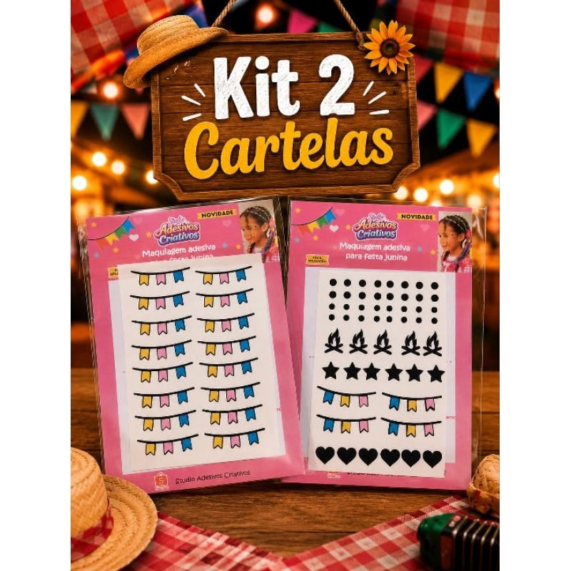 Kit 2 Cartelas Maquiagem Festa Junina Infantil e Adulto Não é Tatuagem