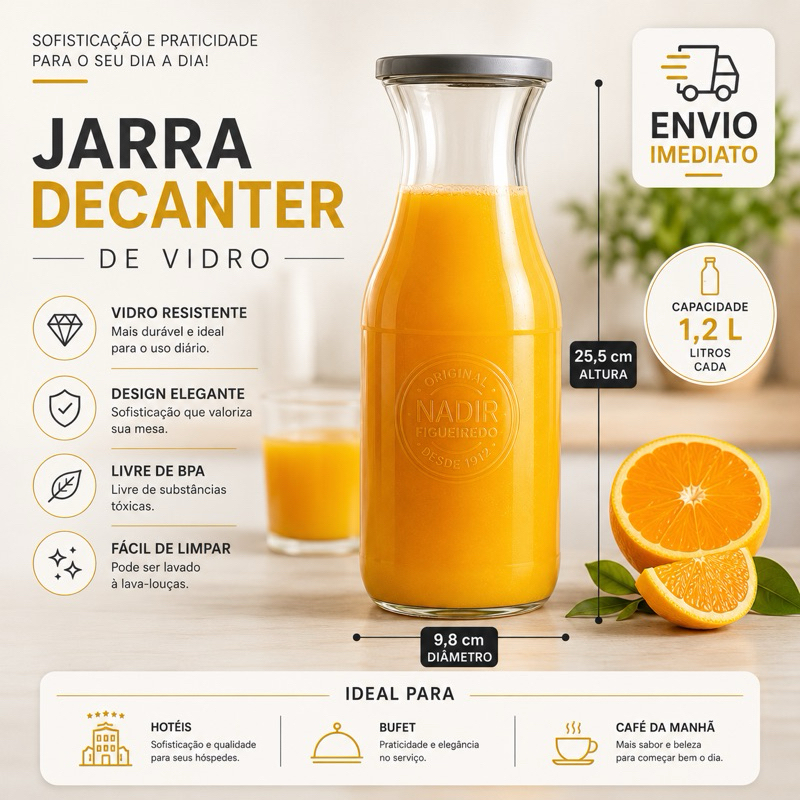 Jarra Decanter Nadir 1,2 Litros Porta de Geladeira Suco | Estilo Retrô | Elegante e Funcional