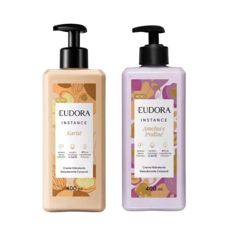 Combo Creme Hidratante Desodorante Corporal Instance: Ameixa e Praliné 400ml + Karité 400ml