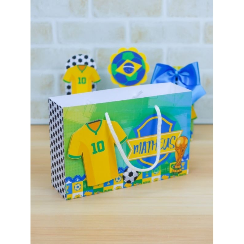 Sacolinha Personalizada Futebol Brasil Luxo | Lembrancinha Copa do Mundo Infantil