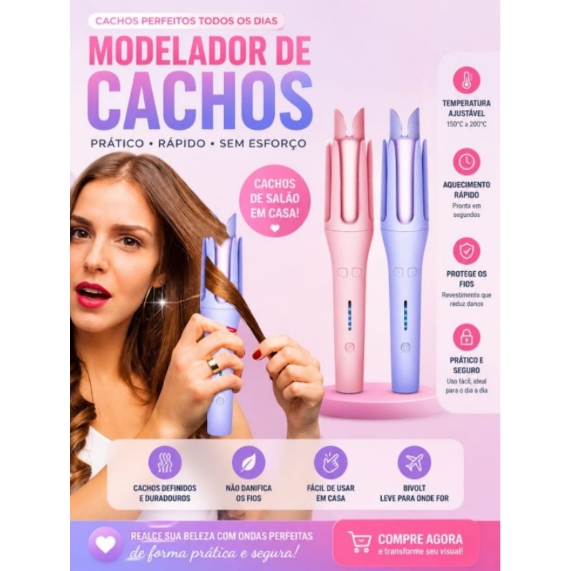 Modelador de Cachos com Rotação Automática 360° e Aquecimento Rápido- 110V- 220V
