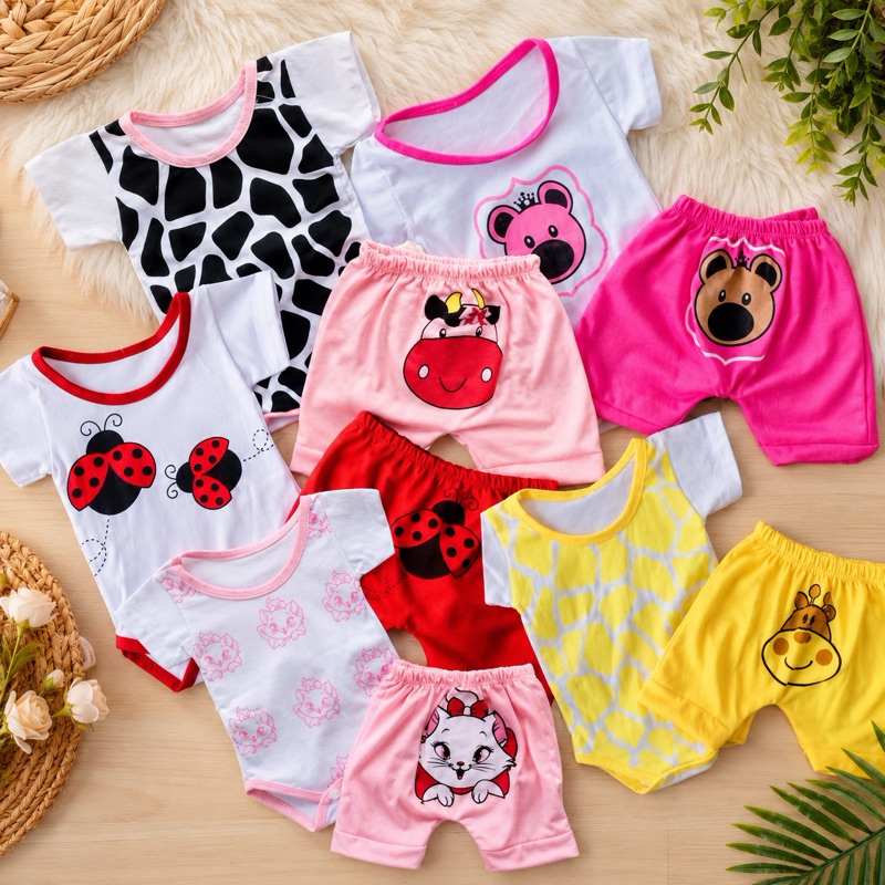 Conjunto Infantil Bebê Menina Bory + Short Com Estampa no Bumbum 0-3 Meses