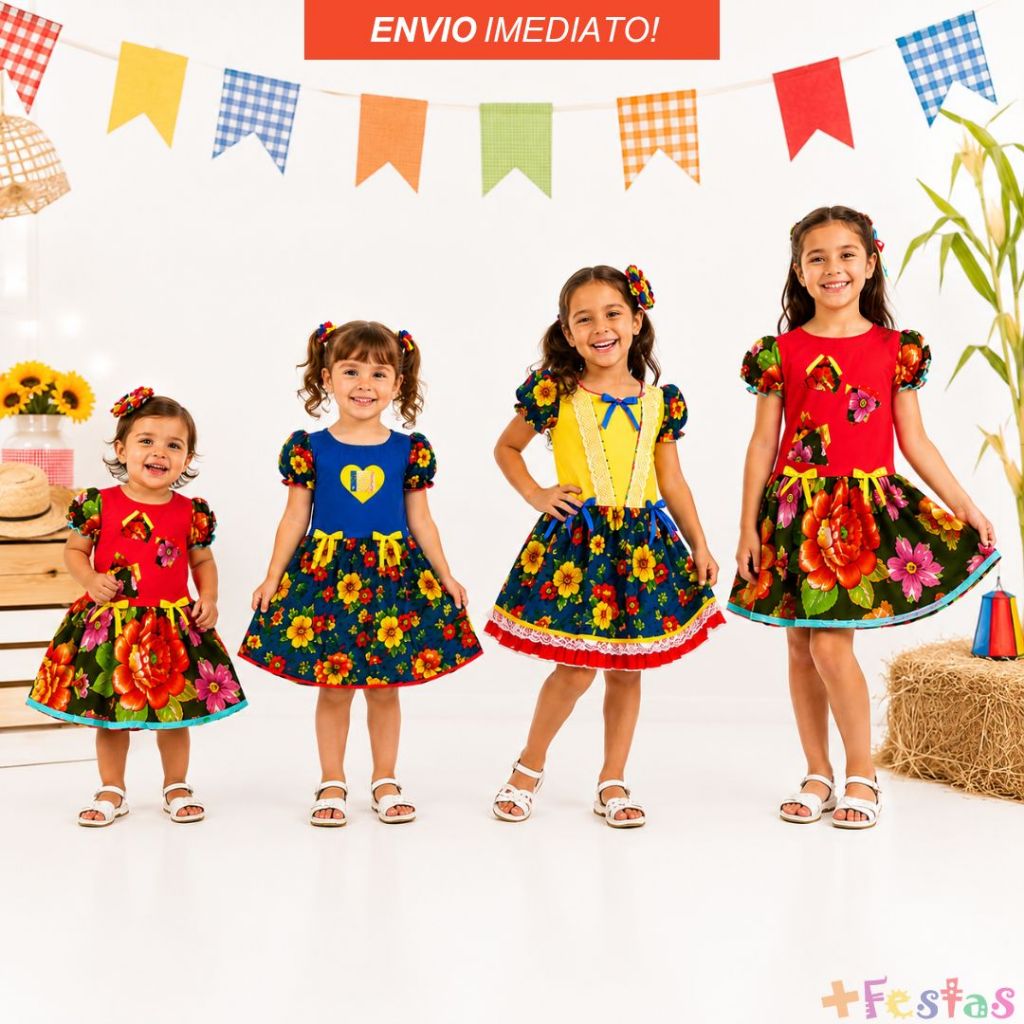 Vestido De Quadrilha Festa Junina Criança Infantil Arraial Festa Escola Menina