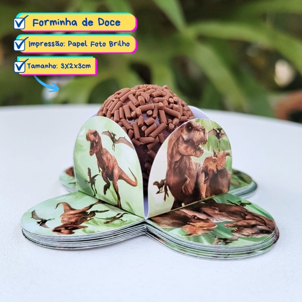 Forminha de Doce Dinossauro Brigadeiro, Beijinho 4 Pétalas Festa, Aniversário, Lembrancinha Infantil
