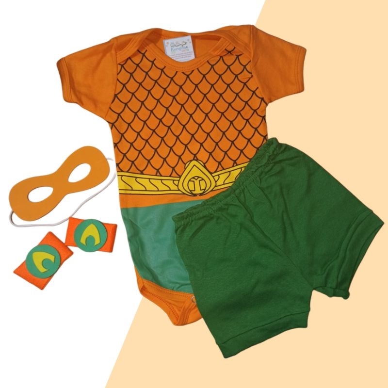 Body Bebê Temático Aquaman Fantasia Mesversário Ítens Opcionais