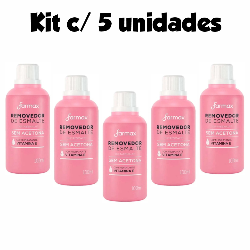Kit 5 Removedor Esmalte Sem Acetona Farmax 100ml com Vitamina E