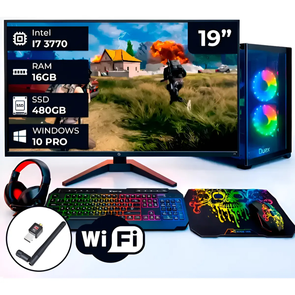 Pc Gamer Intel I7 Setup Completo Monitor 19" Incluso Desktop Gabinete Aquário RG