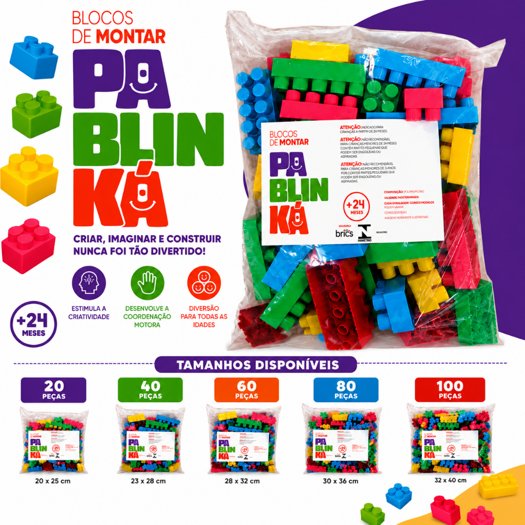 Blocos de Montar Didáticos Infantil Peças Grandes