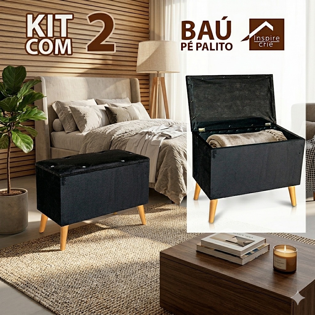 Kit 2 Baú Organizador com Pé Palito – Charme - Versatilidade - Elegância que Organiza