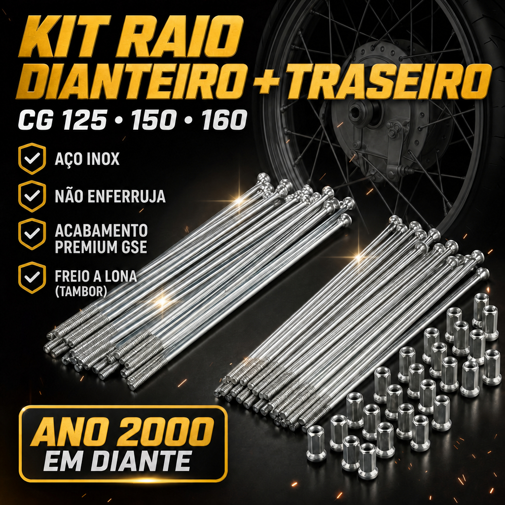 Par Kit Jogo Raio Inox Dianteiro + Traseiro CG 125 150 160 Alta resistência e durabilidade