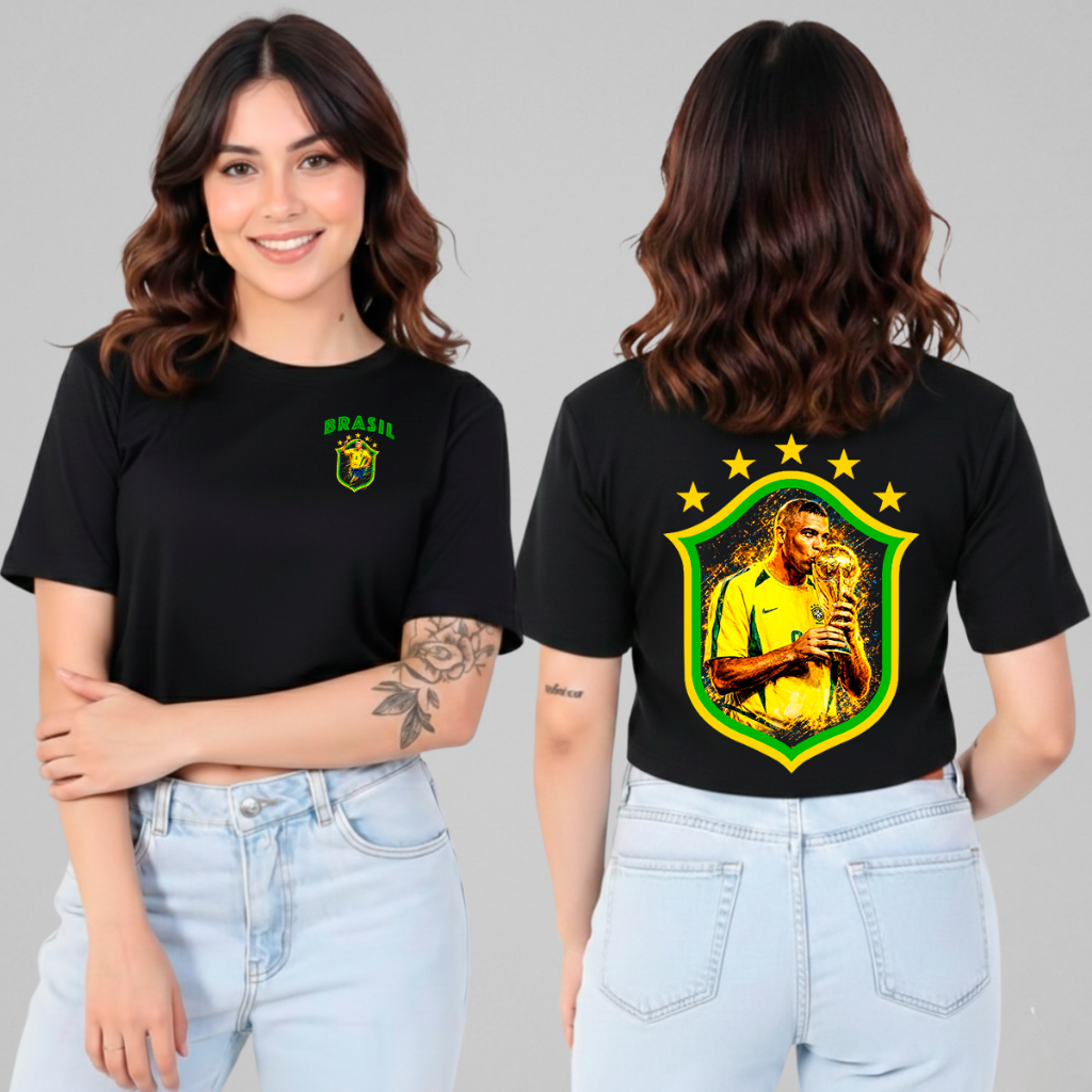 Blusa Cropped Amarelinha Ronaldo Fenomeno Brasil Rolistore
