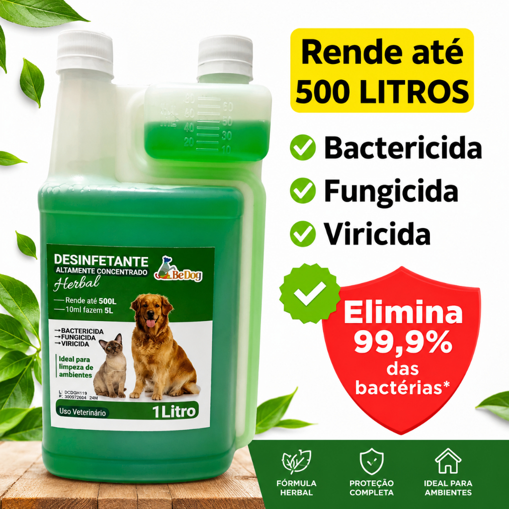Desinfetante Super Concentrado Eliminador de odores Herbal +15 Be Dog 1L Rende Até 500L bactericida
