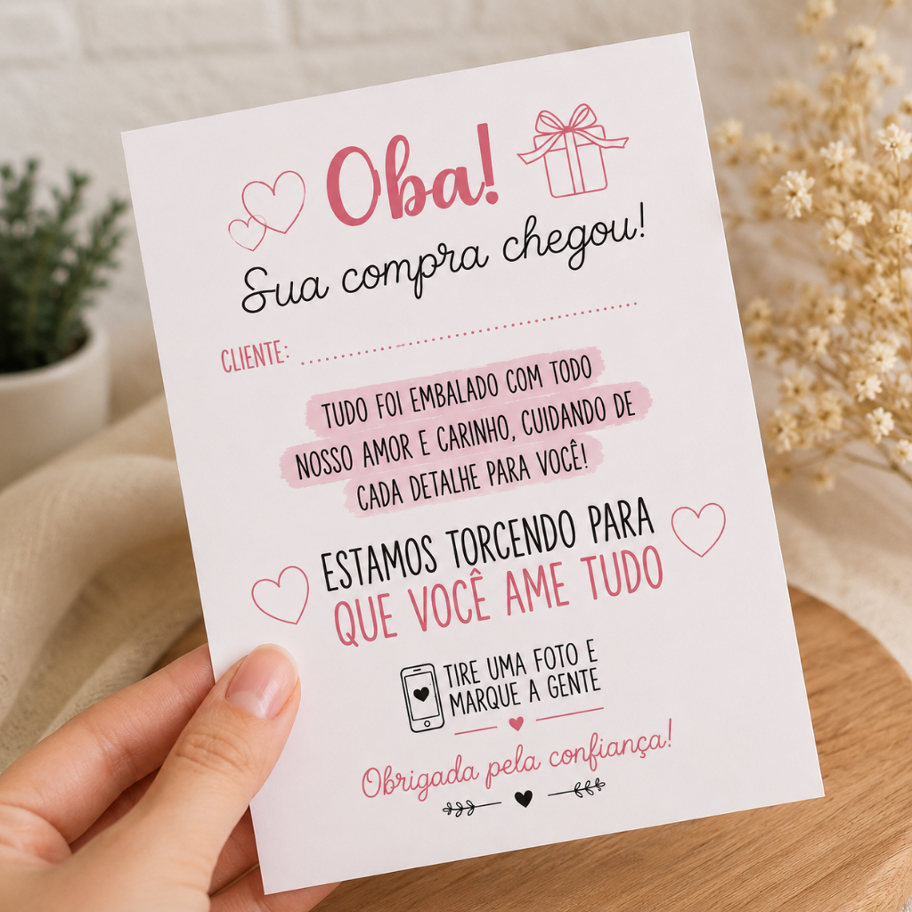 100 cartões de agradecimento para cliente personalizado com sua marca