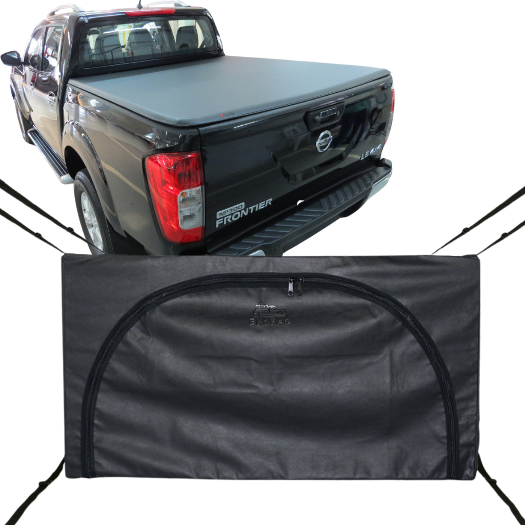 Bolsa Para Carroceria Flash Cover Ecobag Nissan Frontier Dupla 2017 Até 2025 SE XE LE Tamanho G 378 Litros Preto