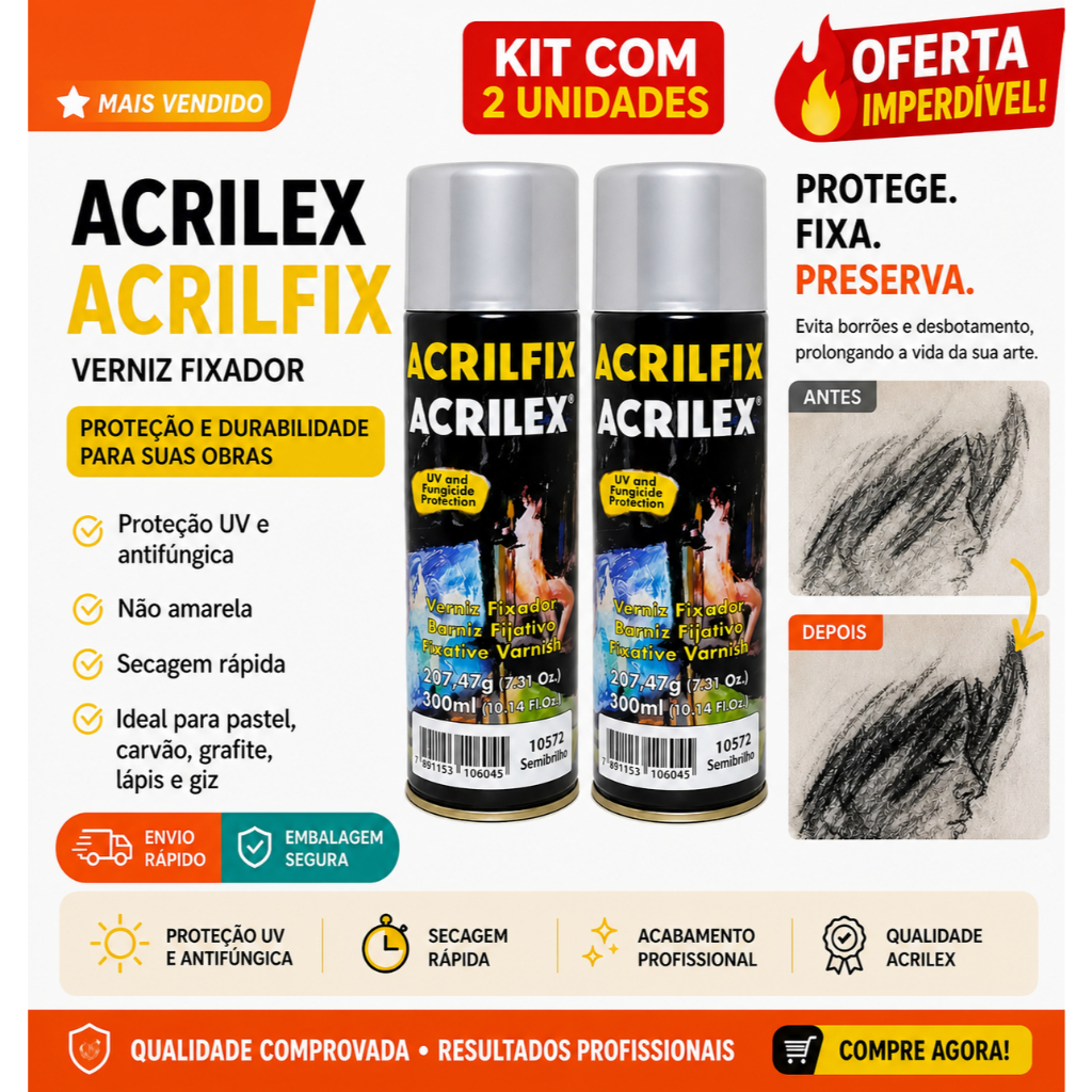 Kit c/2 unid Acrilfix Verniz Proteção UV Fungicida Semibrilho Acrilex