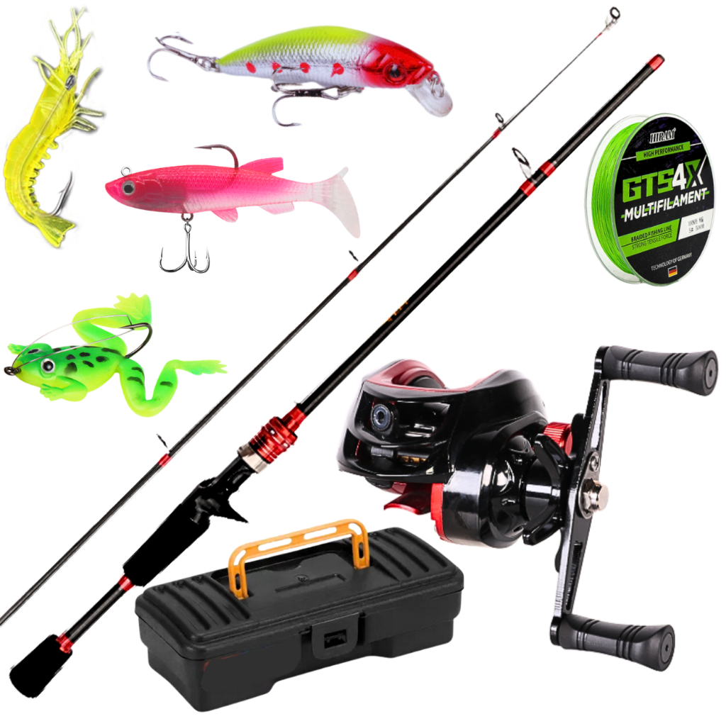 Carretilha De Pesca Direita Esquerda Vara de Fibra Carbono Linha Multifilamento Isca Artificial Kit