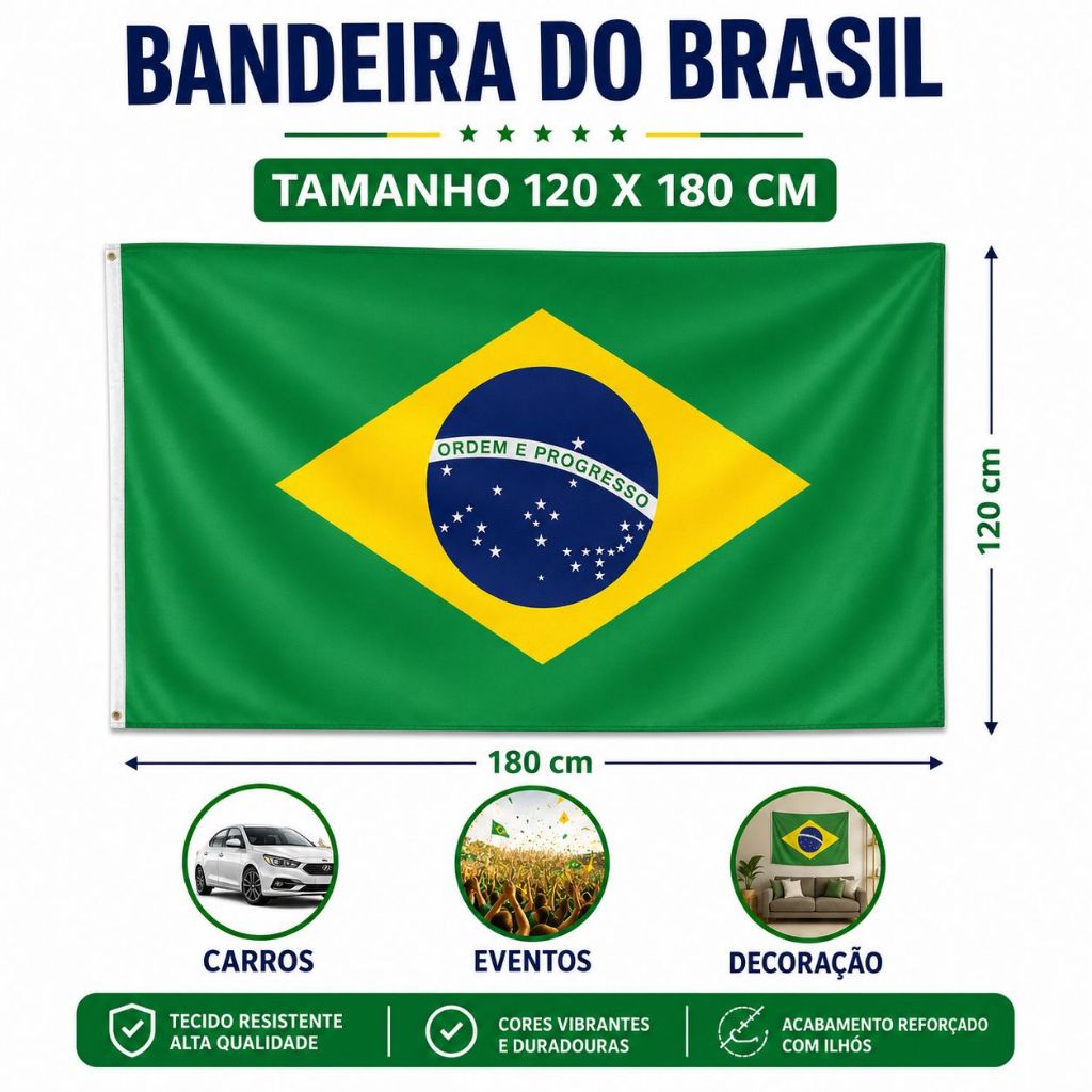 Bandeira do Brasil 120x180 Grande Copa do Mundo Jogos Seleção Torcida Resistente Premium