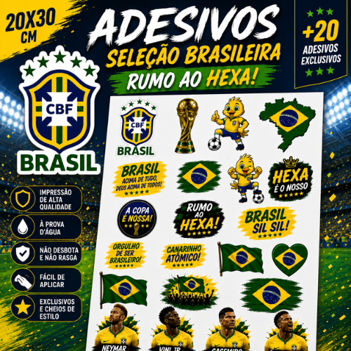 Cartela Stickers Brasil Copa do Mundo  Seleção Brasileira Futebol Brasileiro Adesivo Moto Carro Notebook Capacete Parede