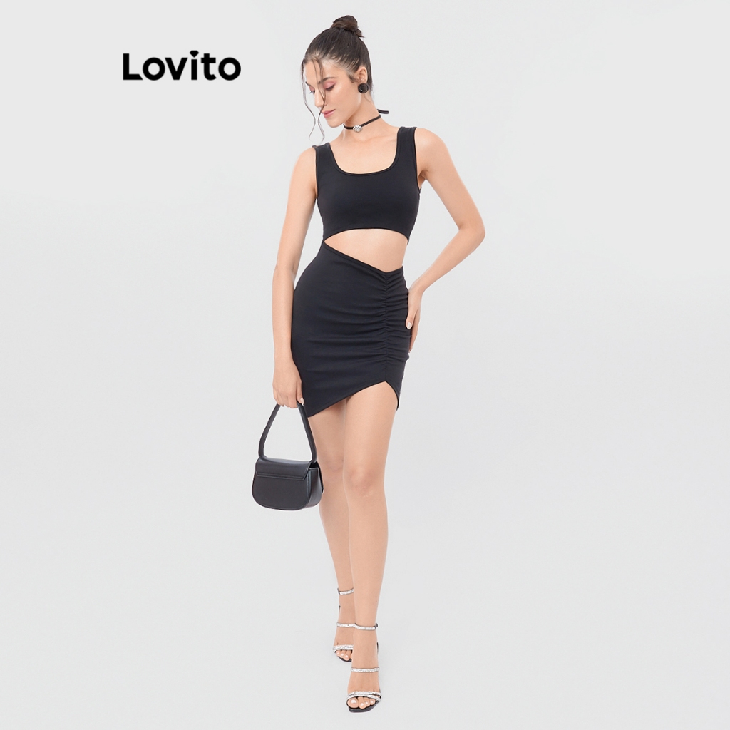 Lovito Vestido Curto Feminino Com Recortes DRB219BRL248