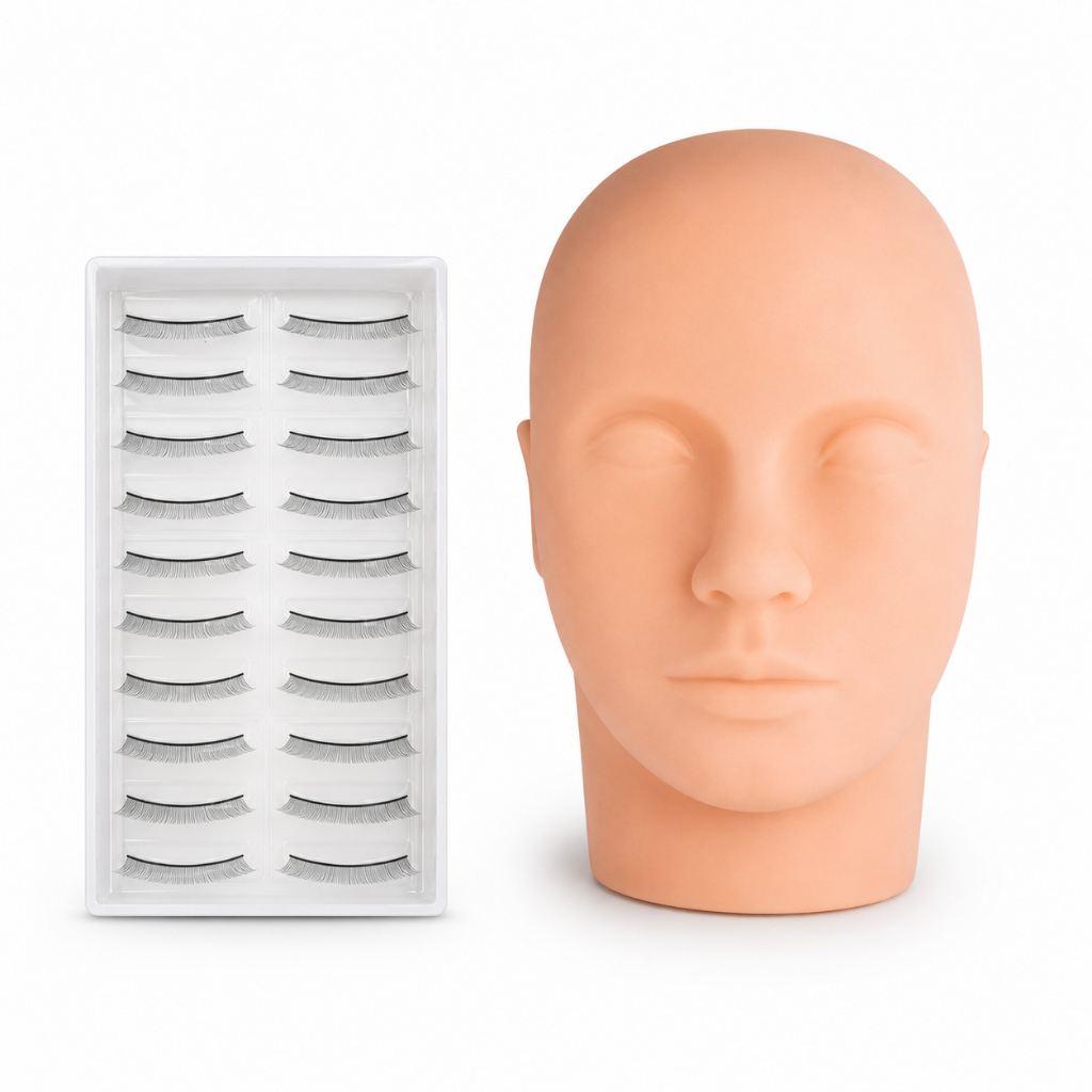 Cabeça De Boneca Silicone 3D Realista para Treino e cartela de treino de Extensão de Cilios Lash Design