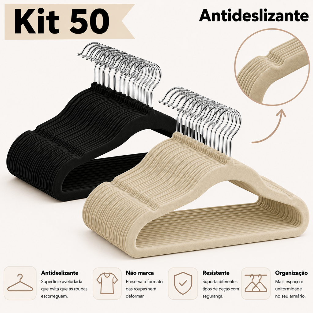 Cabides de Veludo Infantil Antideslizante Ultrafinos Slim Luxo