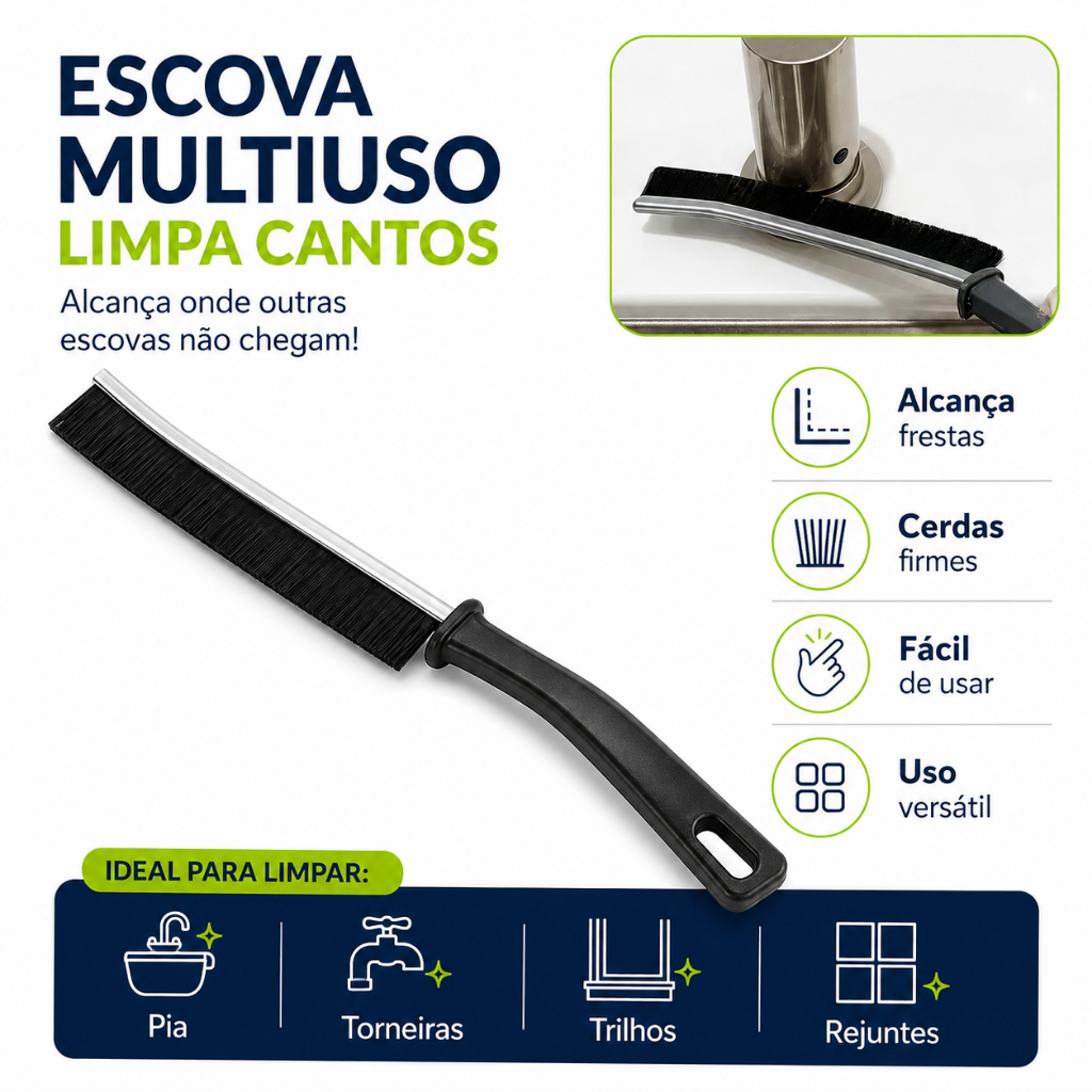 Escova De Limpeza Multifuncional Limpa Cantos, Frestas, Trilhos - Universal para Banheiro e Janelas