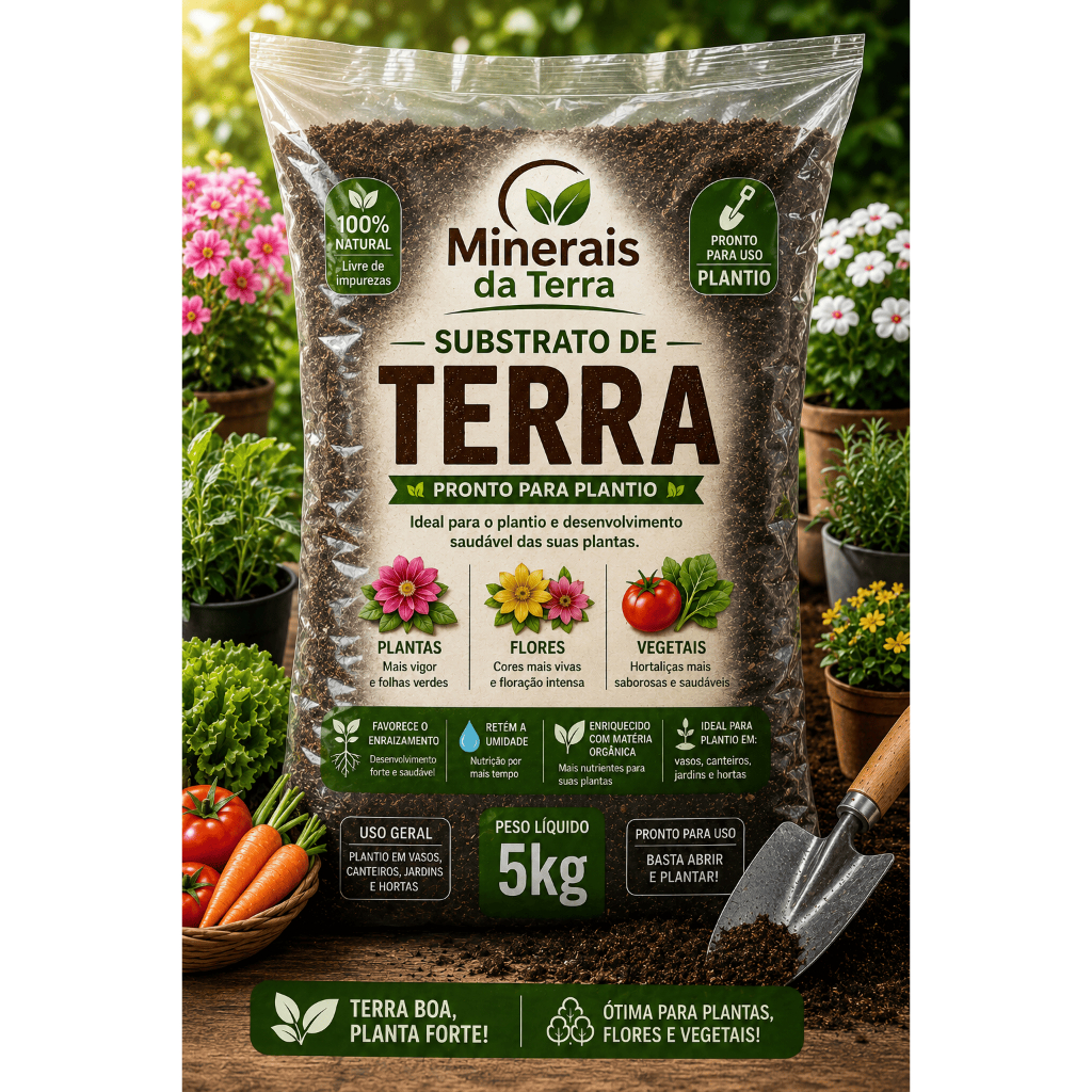 Terra Vegetal 2,5kg 3kg 5kg 10kg 20kg Rico Nutrientes Plantio Jardim Horta Vasos Substrato Solo Fértil Adubada Orgânica — imagem 2 de 2