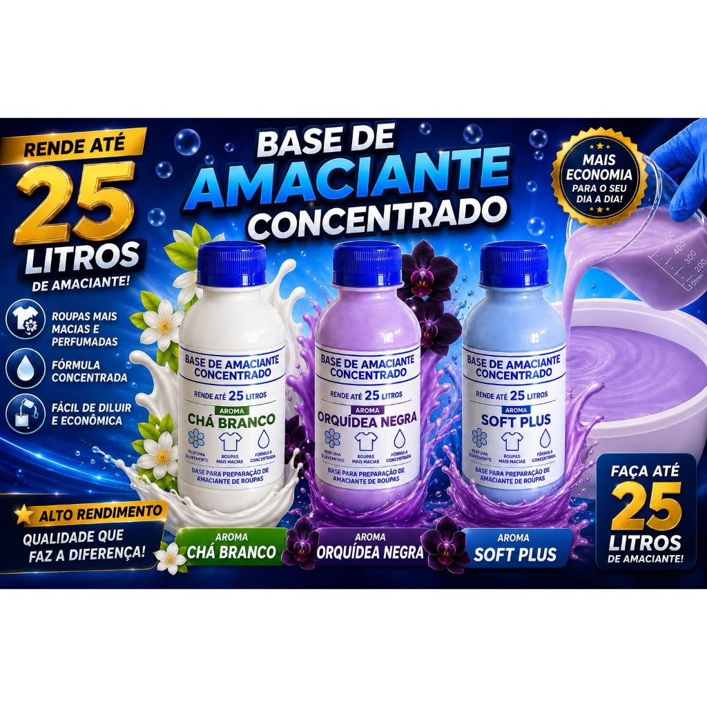 Base Para Amaciante Concentrado Rende 25 Litros Soft Chá Branco Orquídea Negra