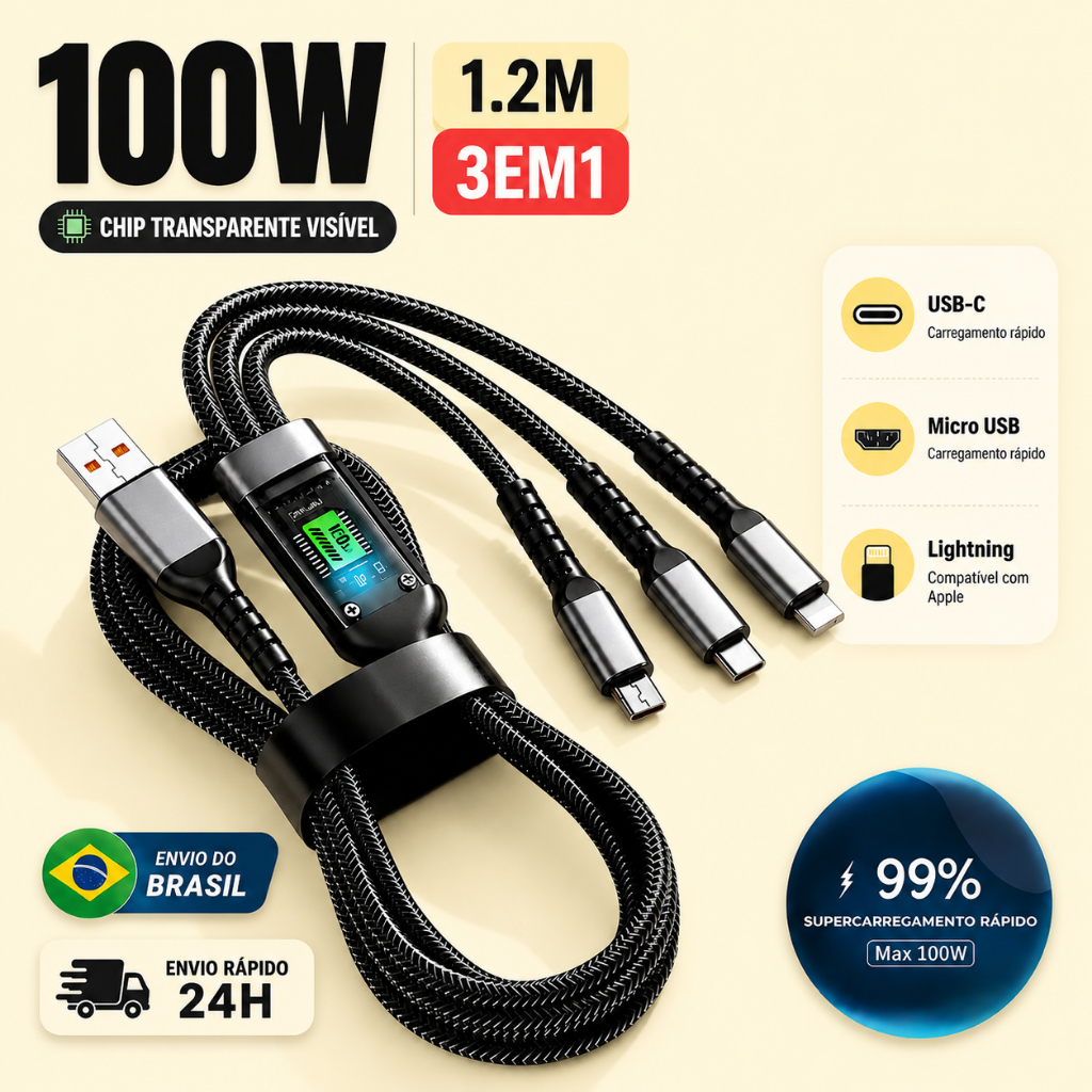 3 in 1 Zinc Alloy Charging Cable 100W 6A Super Fast Charger USB Protection for Micro Type C-A1