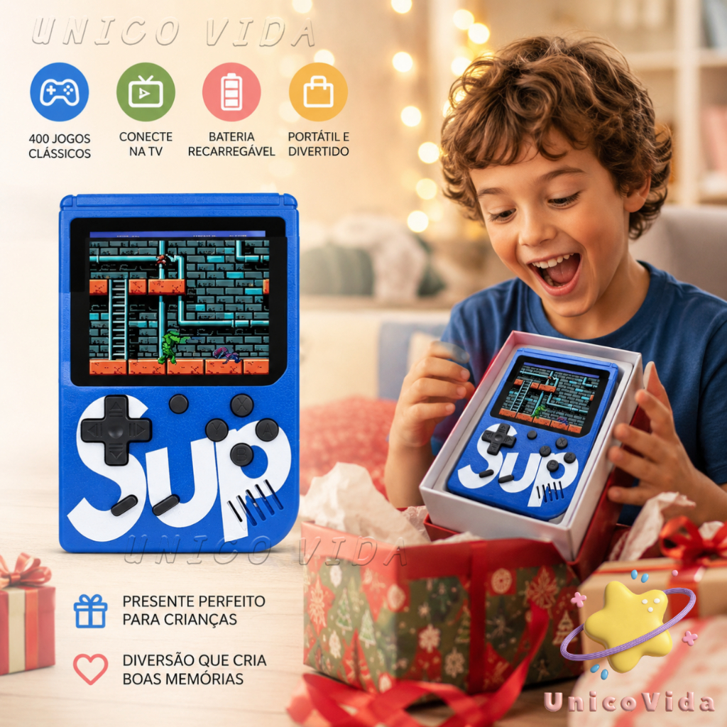 🎮 Mini Game Retrô Portátil com 400 Jogos Clássicos para Crianças | UnicoVida