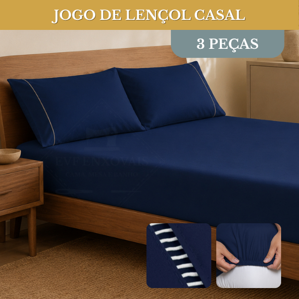 Jogo de Lençol Cama Casal Padrão 03 Peças 400 Fios Micropercal Ponto Palito