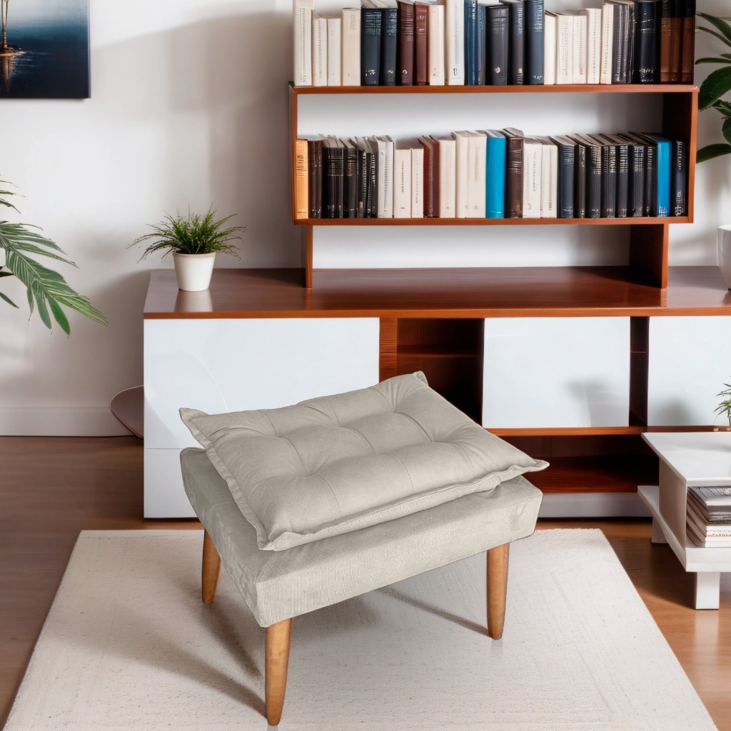 Puff Vitória Ads Decor – Puff em Suede na Cor Bege com Design Moderno e Pés Palito
