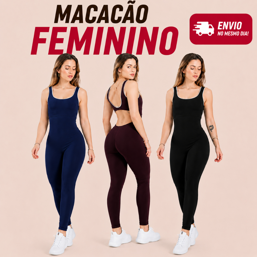 Macacão Fitness Feminino Academia Suplex Modelador Treino Costas Abertas Roupa de Academia