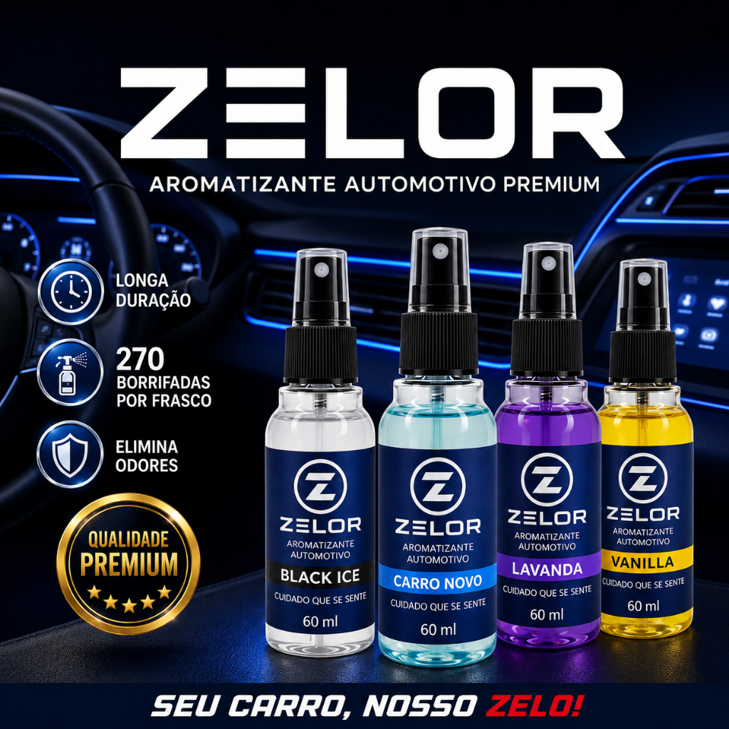Aromatizante Automotivo Spray 60ml Concentrado Cheirinho Carro Zelor Perfume Duradouro Alta Fixação