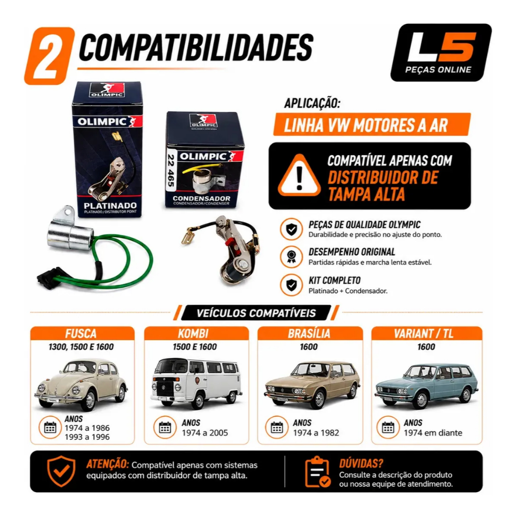 Kit Platinado Condensador Fusca Brasilia Kombi Variant Passat Puma Gurgel Distribuidor Motor Ignição