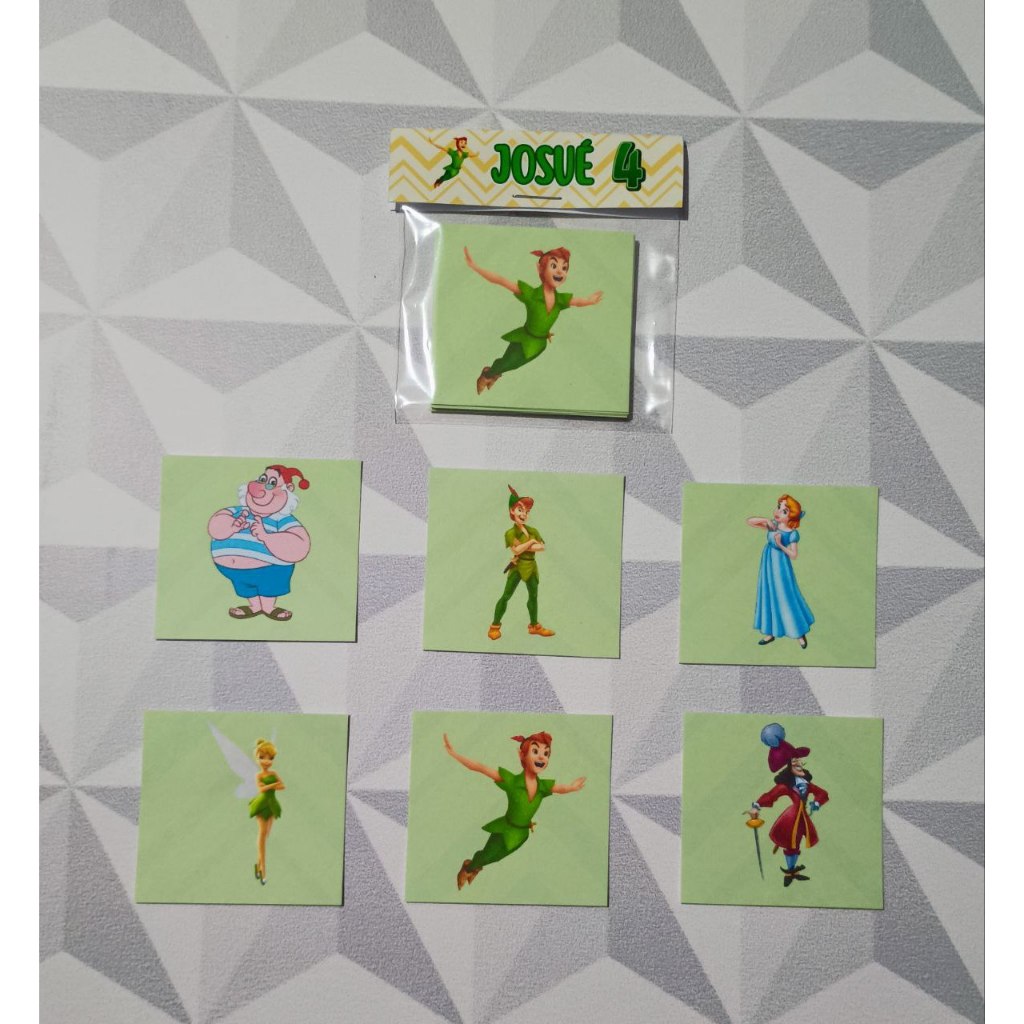 Jogo da Memória Personalizado 6 pares Lembrancinha Festa Aniversário Infantil Personalizados Peter Pan