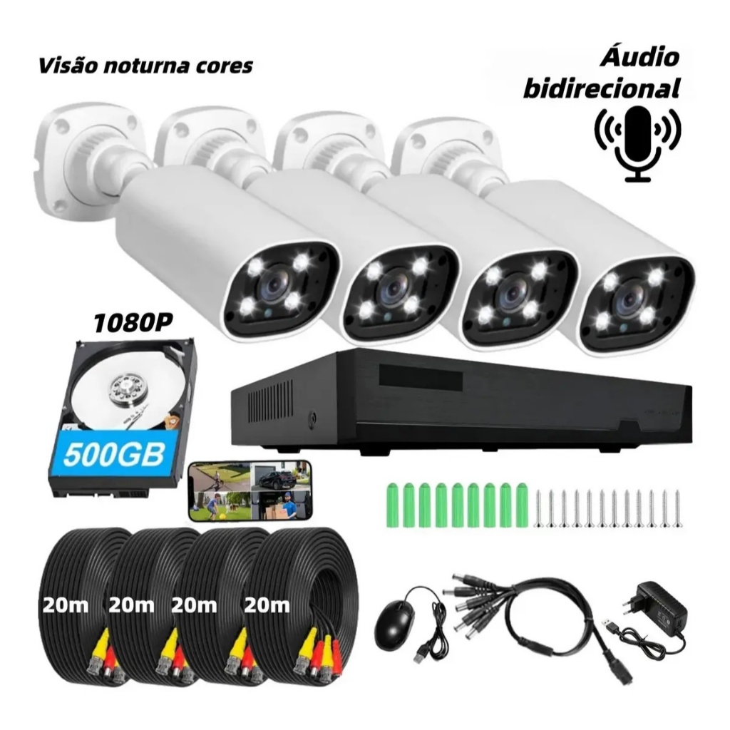 Kit Cftv 4 CâMeras SegurançA Hd 20m Dvr Full Ch Cam 1080p Cameras 4ch Camera De Seguranca Bullet Vhl 1120b Externa Canai