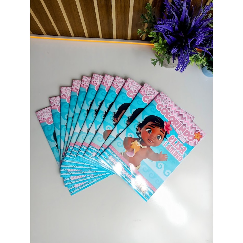 Revistinha de Colorir Tema Moana Baby Lembrancinha de Festa Infantil Mimo Personalizado Aniversário