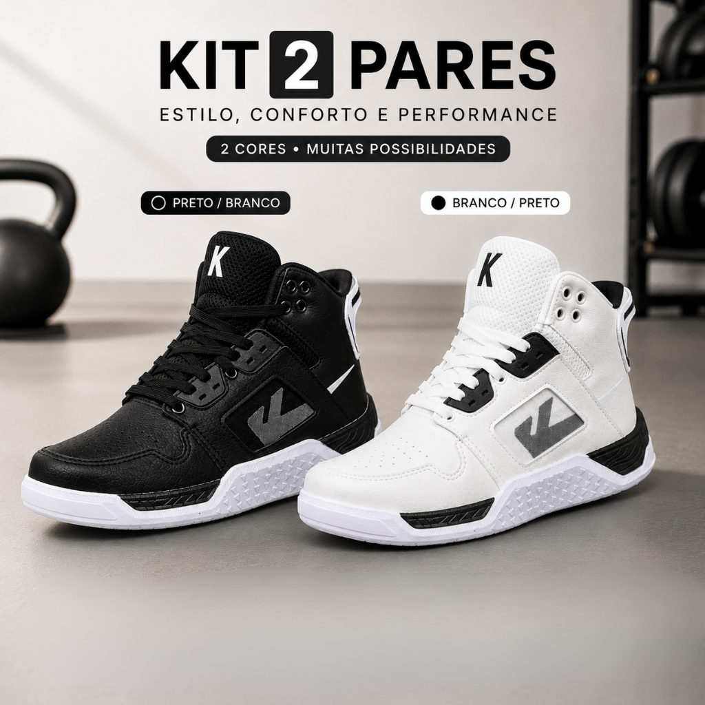 Tênis Bota Botinha Masculina Cano Alto Academia Fitness Treino Caminhada Leve Kit 2 Pares