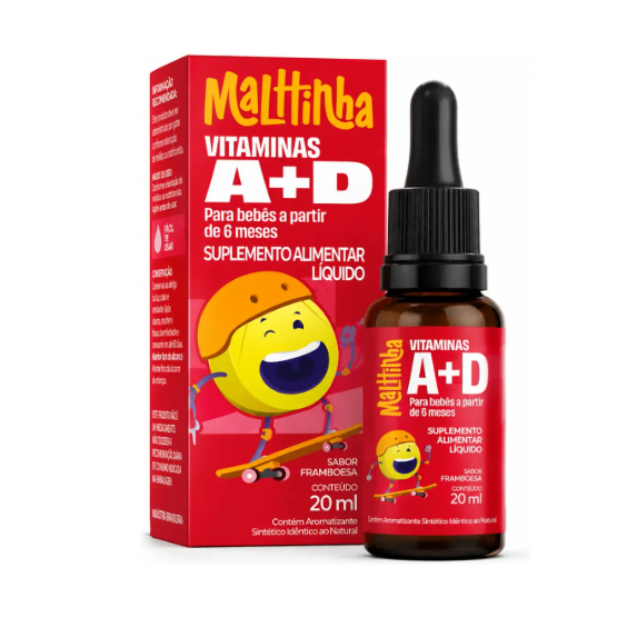 Vitamina A + D infantil em gotas - Para bebês a partir de 6 meses - 20 ml Sabor Framboesa Maltta