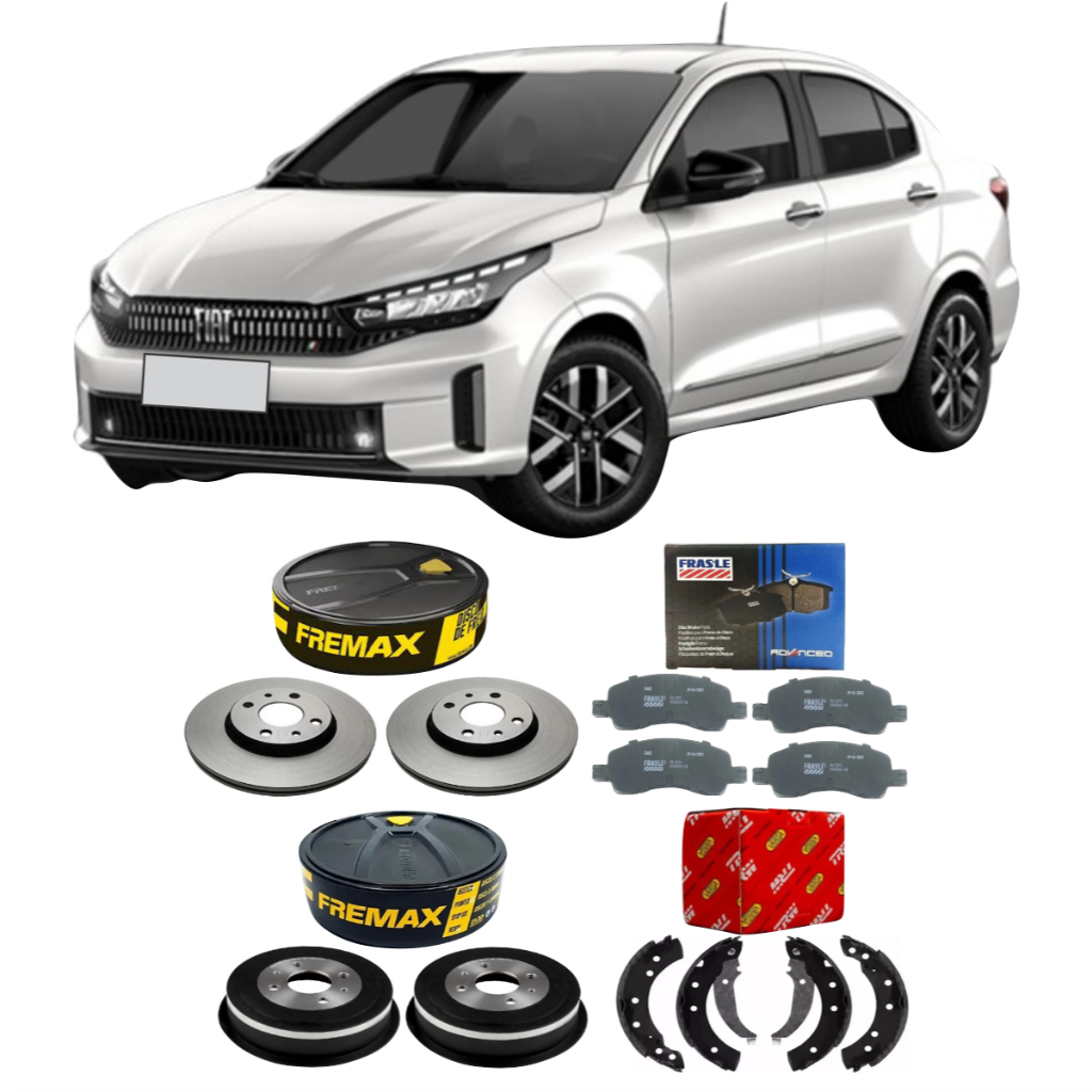 Kit Disco Pastilha + Tambor Sapata De Freio Dianteira Traseira Cronos Drive/Precision 1.3 2022 A 2026 Fremax Frasle Trw