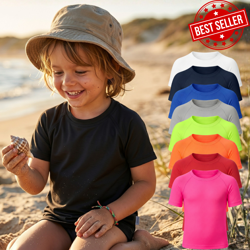 Camiseta Infantil Térmica DryFit Proteção Uv 50+ Manga Curta De 4 a 12 Anos Unissex